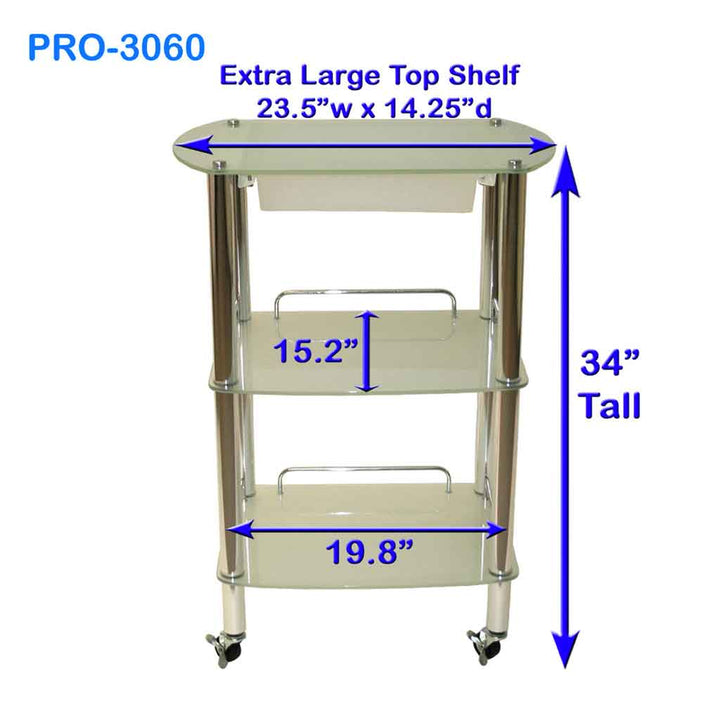 XL Glass & Chrome Trolley with Slide-Out Storage Bin - InkBed