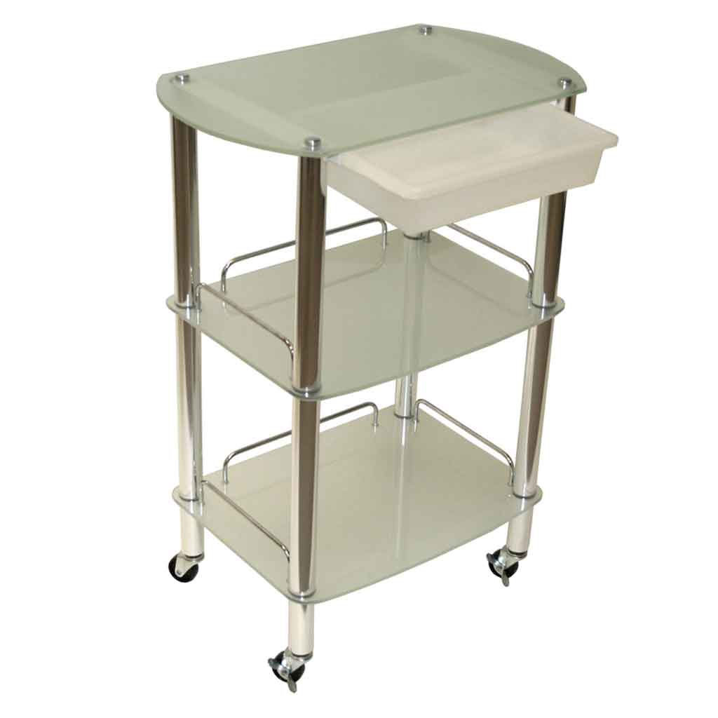 XL Glass & Chrome Trolley with Slide-Out Storage Bin - InkBed